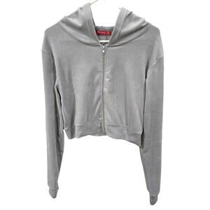 Roma Concept Size Large Women's Cropped Gray Velour Zip Hoodie